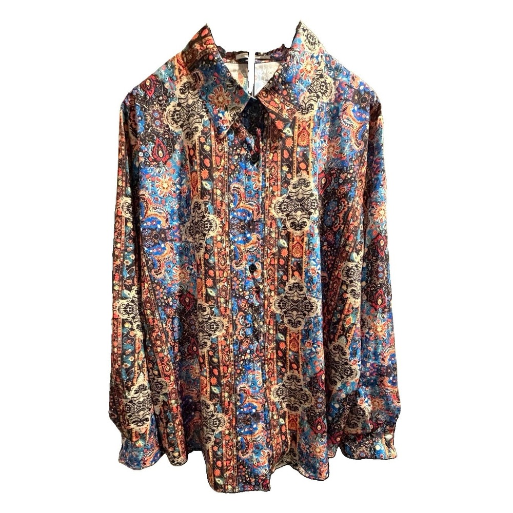 Fantaslook Men's 2XL Multicolor Paisley Button-Up Shirt Long Sleeve Point Collar